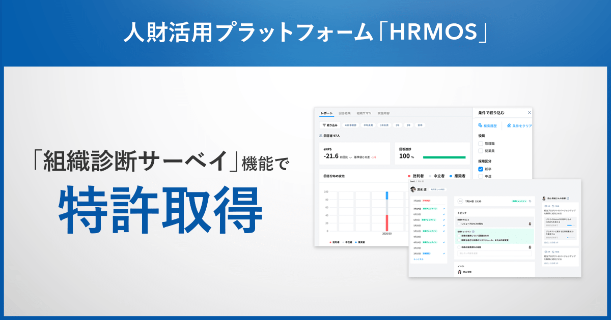人財活用プラットフォーム「HRMOS（ハーモス）」、「組織診断サーベイ」機能で2件の特許取得