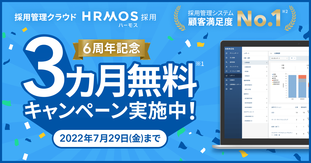 採用管理システム「HRMOS採用」6周年を記念して、3カ月無料キャンペーンを開始