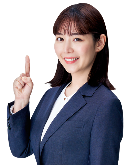 人差し指を立てて案内する、株式会社ビズリーチの女性社員