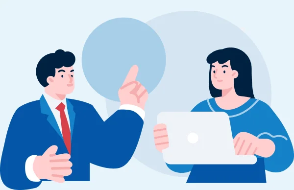 人事担当者と現場社員が同じ画面を見ながら採用を進めるイメージイラスト